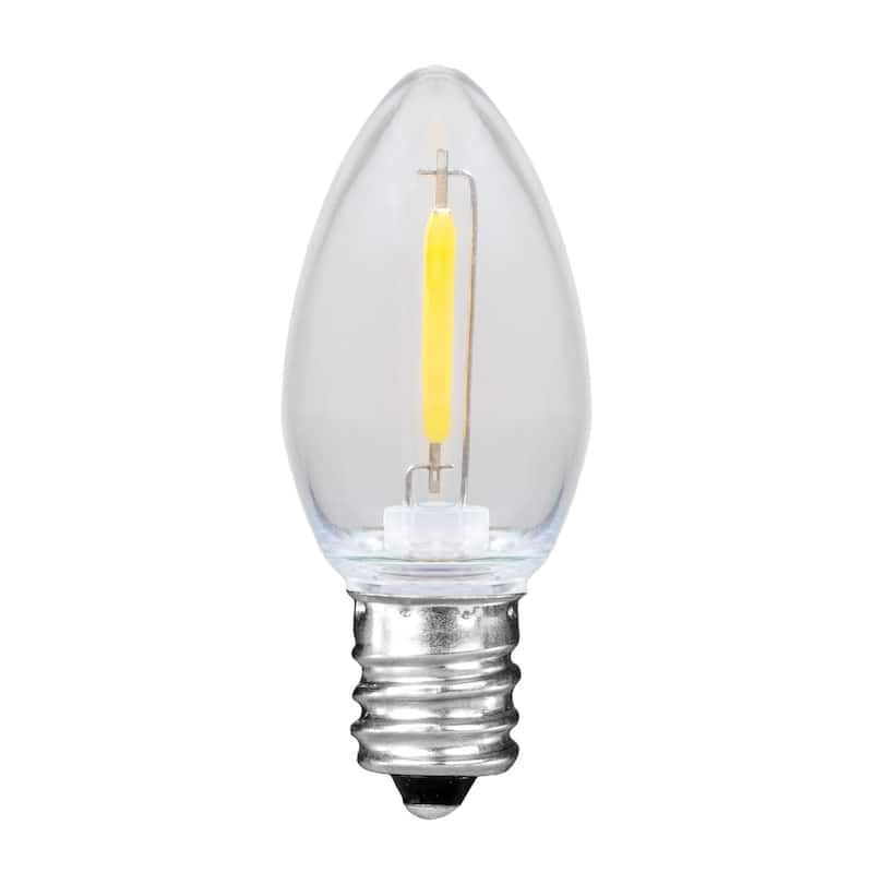 25 Pack LED C7 Plastic Filament Outdoor Christmas Replacement Bulbs, Warm White