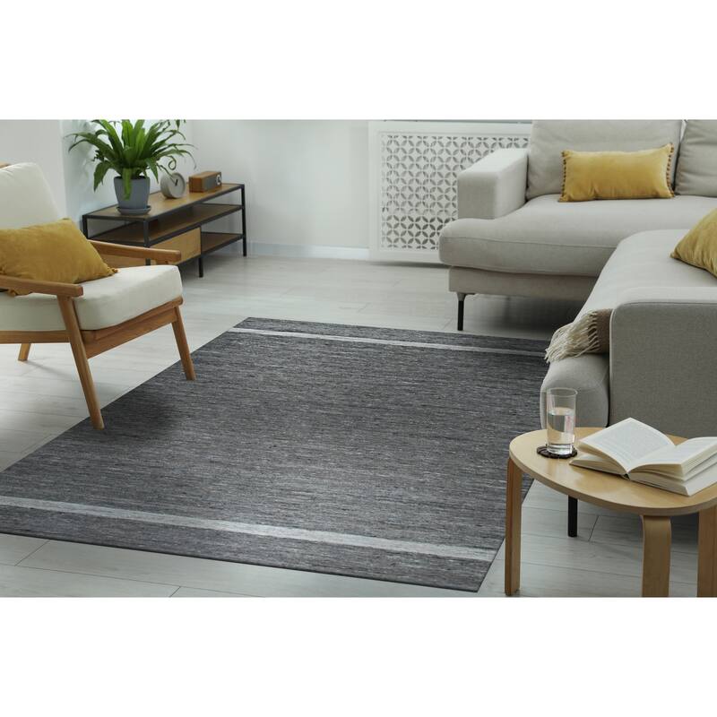 Gray Hand-Woven Wool Contemporary Natural Wool Flat Area Rug - Modern Elegance and Timeless Craftsmanship - 10' x 14'