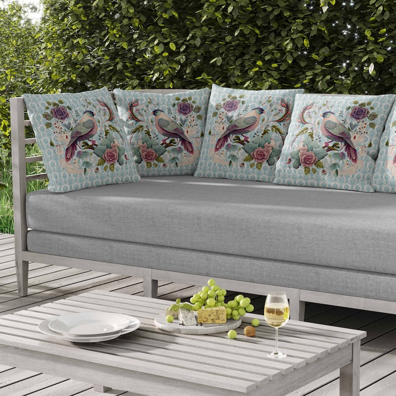 Songbird Rose Radiance Indoor/Outdoor Reversible Throw Pillow Green and Pink