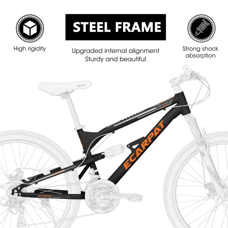 26 Inch Mountain Bike with 21 Speed Drivetrain, Dual Disc Brakes, Shock Absorbing Fork, for Trail, Urban Riding