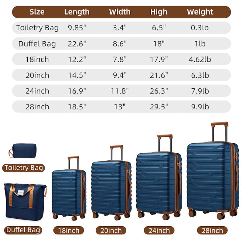 6-Piece Modern Luggage Sets, Hard shell Expandable Luggage with Travel Bag and Spinner Wheels, for Boarding Travel