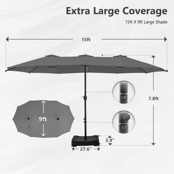 dimension image slide 11 of 13, MAISON ARTS 15ft Double-Sided Patio Extra Large Twin Umbrella with Base Included