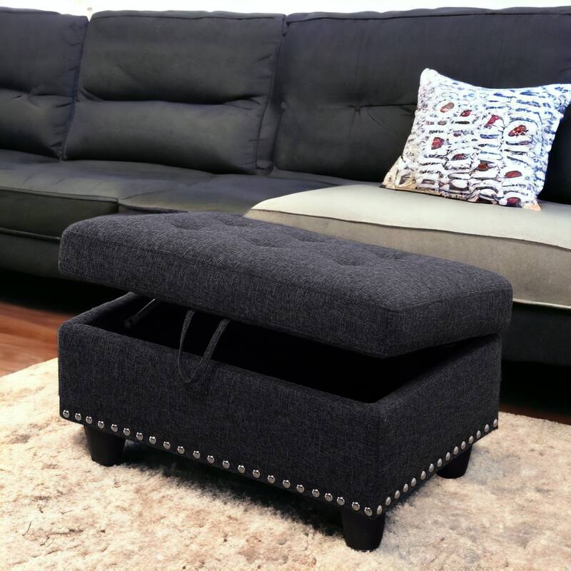 KISRAIS 28.5" Wide Upholstered Nailhead Trim Storage Ottoman