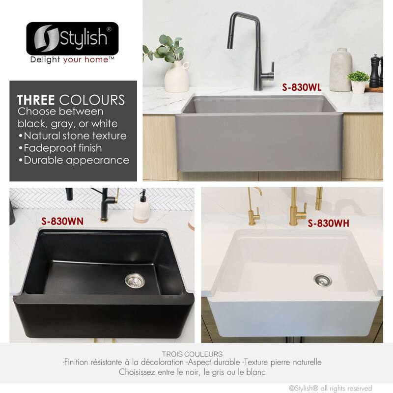 STYLISH Undermount 30" Workstation Single-Bowl Composite Granite Kitchen Sink - 30" x 21" x 10"