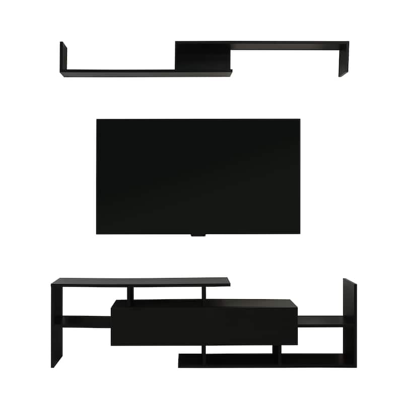 Surrey 60.2'' 2 Pc 1-Drawer Floating TV Stand Media Console with Open Shelves
