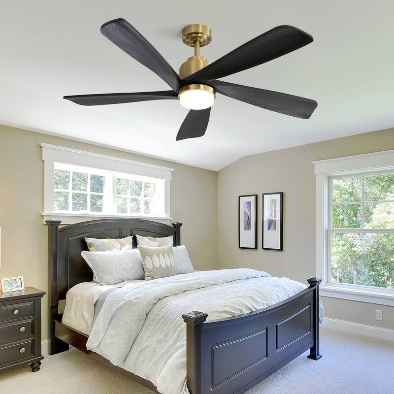 52 Inch Ceiling Fan With Dimmable LED Light 5 Solid Wood Blades Smart Remote Control Reversible DC Motor Ceiling Fan