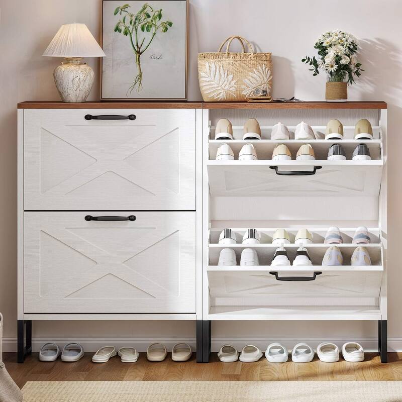 Moasis Shoe Storage Cabinet with 2 Flip Drawers and Open Shelves Shoe Rack for Entryway