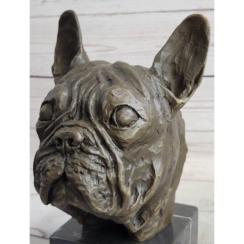 French Imitative BullImitative dog Puppy Imitative Dog Bronze Bust Sculpture Statue Decor On Marble Base
