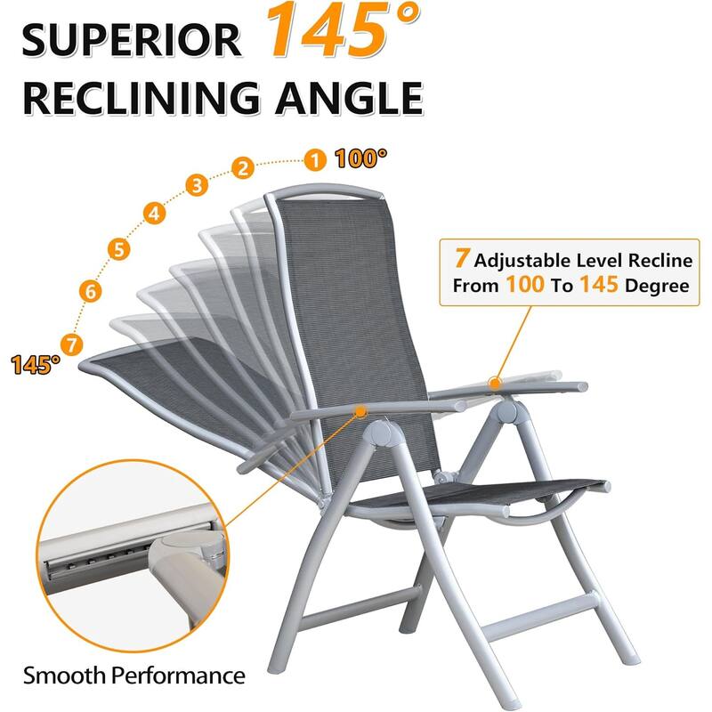 GDFStudio - Darien Folding Reclining Patio Chairs Set of 2 with Adjustable High Backrest and Aluminium Frame