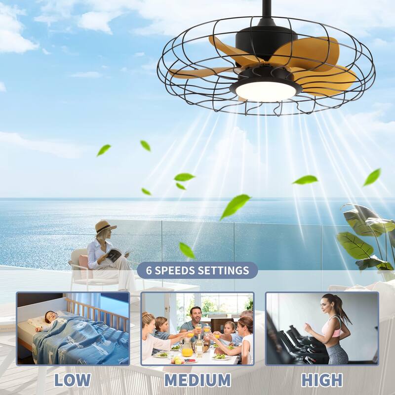 23 in Outdoor Ceiling Fan with Lights,IP65 Waterproof Fan - Black