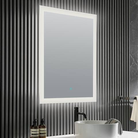 ANZZI Olympus Polished Silver 36 in. x 24 in. Frameless LED Bathroom Mirror with Defogger