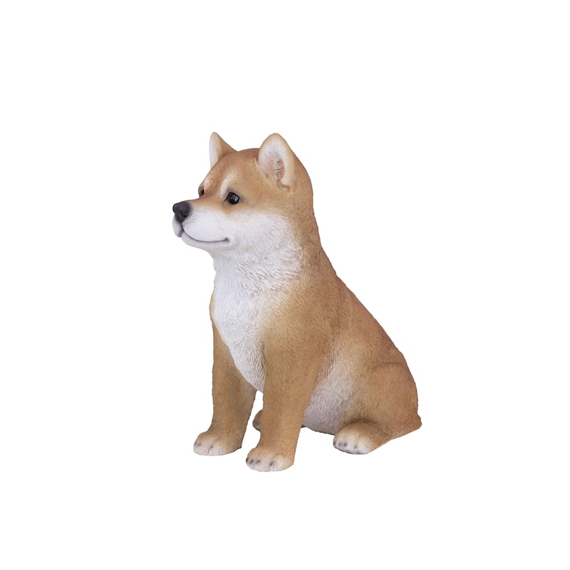 Sitting Shiba Puppy Outdoor Garden Statue - 13.25" - Brown