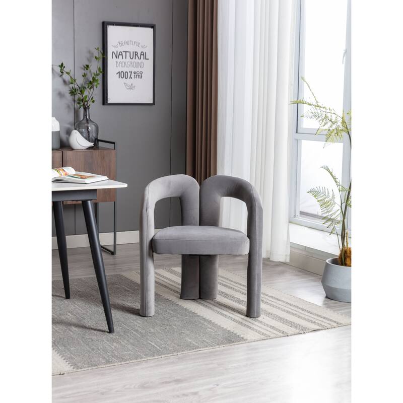 Gray Modern 25.2" Upholstered Accent Chair with Curved Circular Backrest and High-Density Foam (Set of 2)