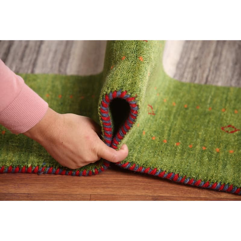 Striped Gabbeh Oriental Area Rug Hand-Knotted Multi-Color Wool Carpet - 8'1" x 9'8"