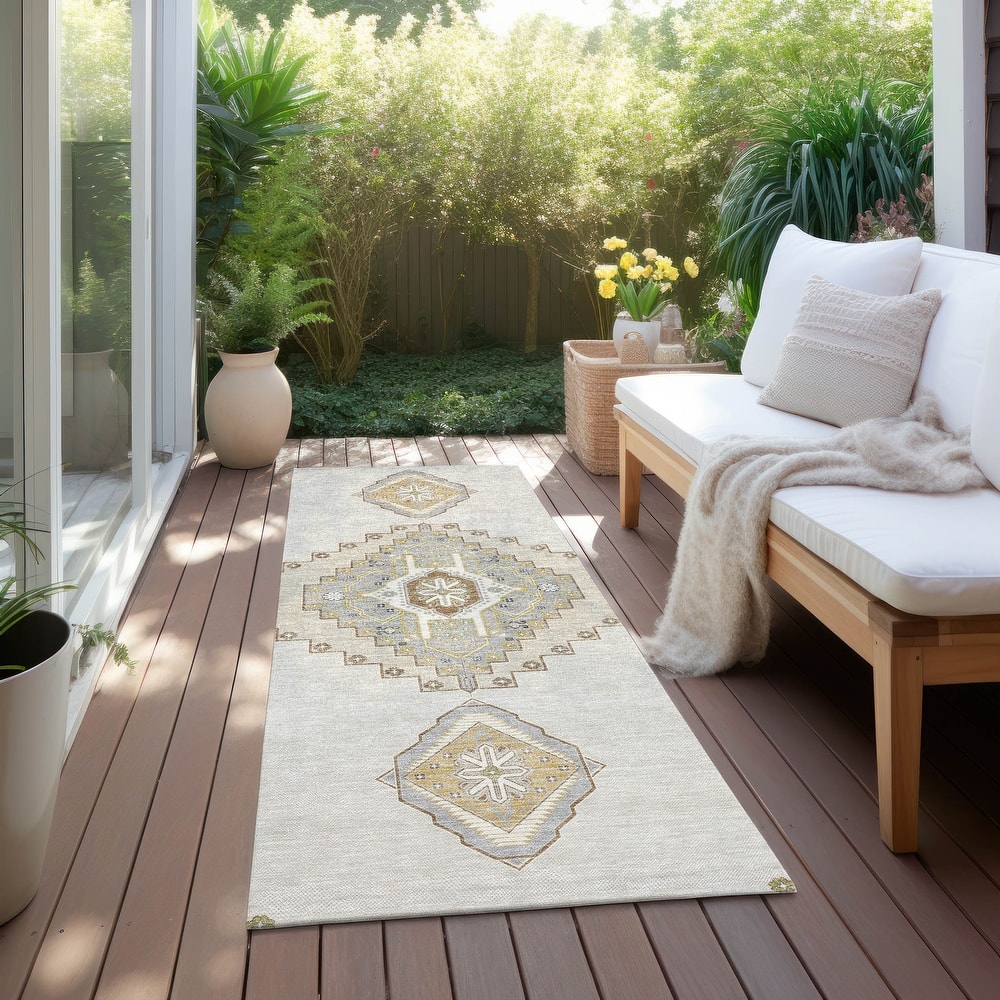 Machine Washable Indoor/ Outdoor Boho Traditional Chantille Rug