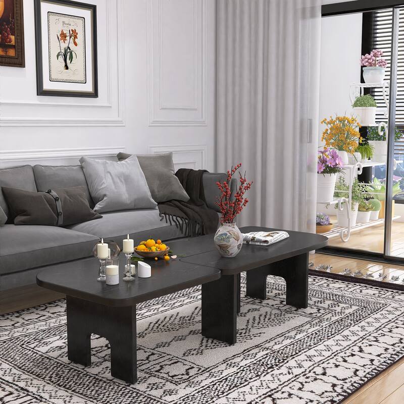 Modern Wooden Nesting Coffee Table Set, 70.86" Extendable Splicing Center Table- Saving Accent Furniture with Smooth Surface