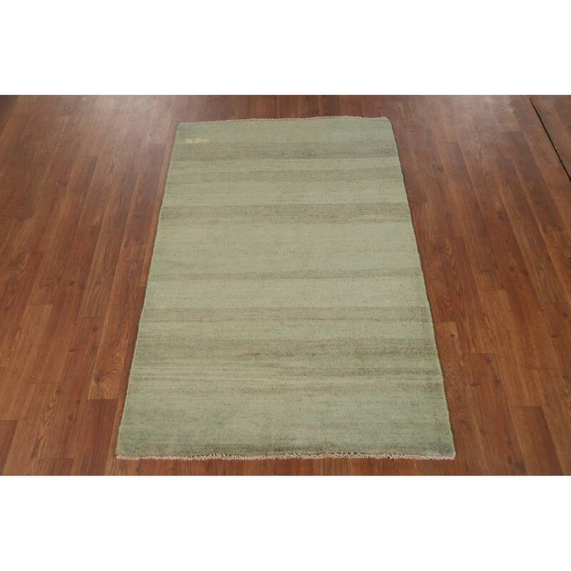 Light Green Striped Gabbeh Oriental Foyer Rug Handmade Wool Carpet - 2'8"x 4'1"