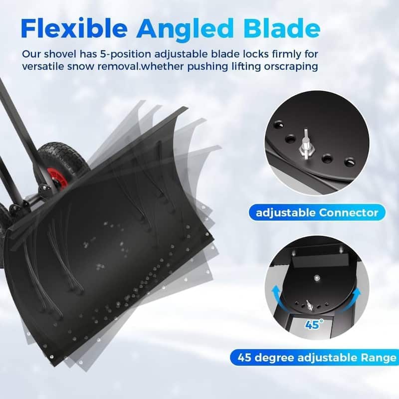 Heavy Duty 30-Inch Wheeled Snow Shovel with Adjustable Ergonomic Handle