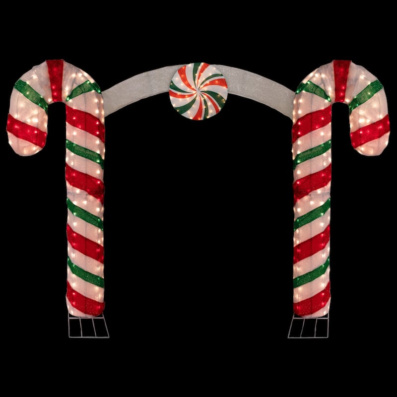 Lighted Double Candy Cane Archway Outdoor Christmas Decoration - 7' - Warm White - Red