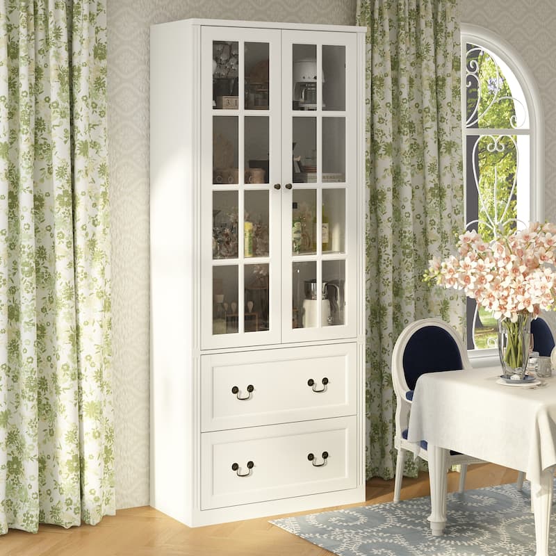 Modular Glass Doors Display Cabinet Combo Bookcase Home Office Pantry