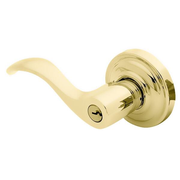 slide 2 of 4, Baldwin Wave Style Single Cylinder Keyed Entry Door Knob Set with Wave Lifetime Polished Brass