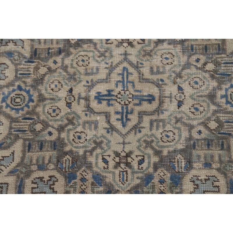 Light Blue Geometric Tabriz Persian Rug Hand-Knotted Wool Carpet - 6'7"x 9'4"
