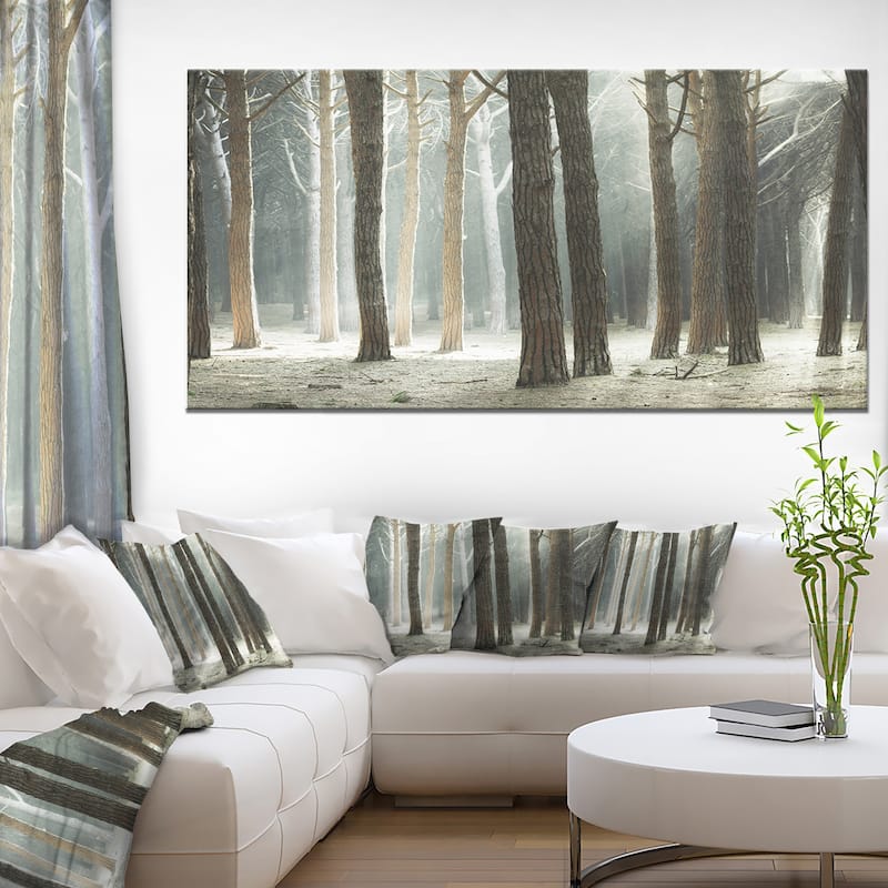 Maritime Pine Tree Forest with Rays - Oversized Forest Canvas Art - Blue
