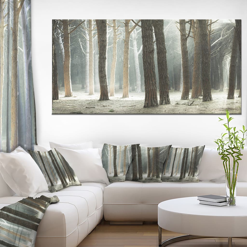 Maritime Pine Tree Forest with Rays - Oversized Forest Canvas Art - Blue