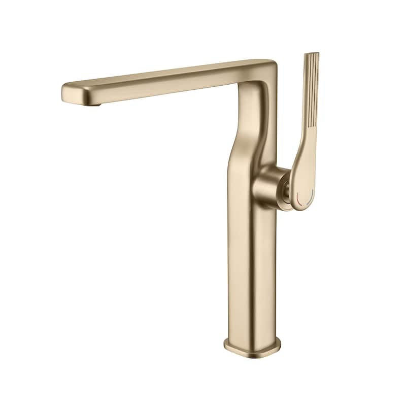 10-1/4"H Solid Brass Single-handle Bathroom Sink Faucet Optional Drain Assembly - No drain - Brushed Gold