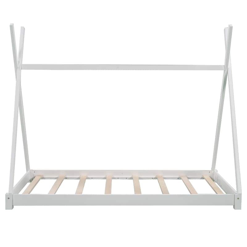 Twin Size House Platform bed with Triangle tructure,White