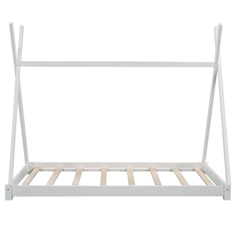 Wood Twin Size House Platform Bed with Triangle Structure Bed Frame
