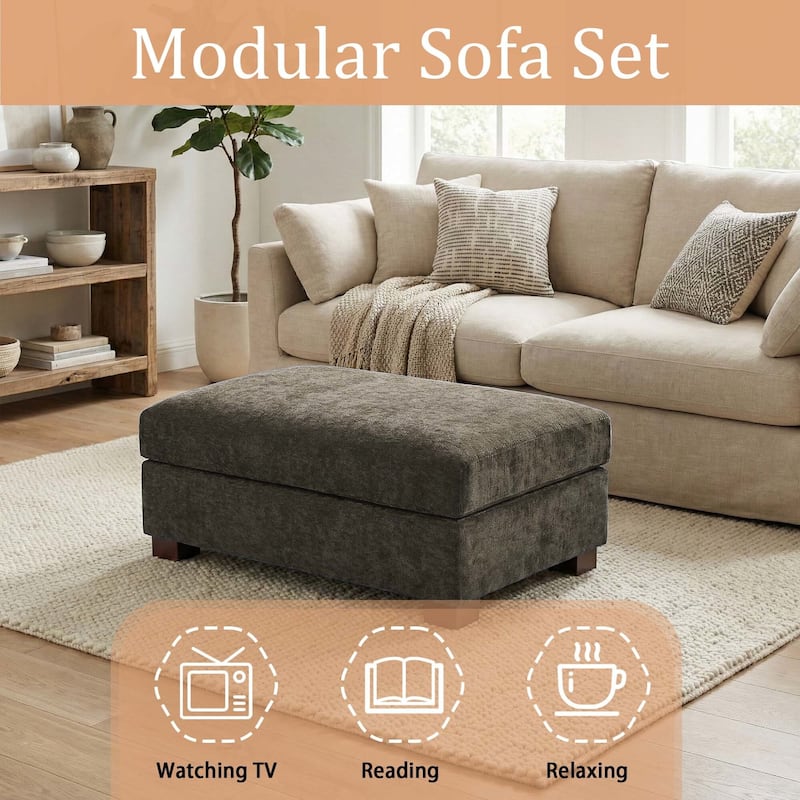 Oversized Chenille Modular Ottoman With Cushioned Top