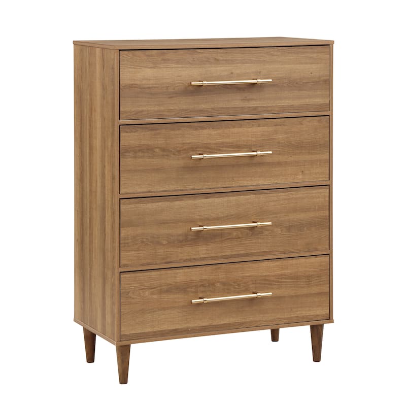 Quinset Mid-Century Modern Oak 4-Drawer Wood Vertical Dresser by Furniture of America