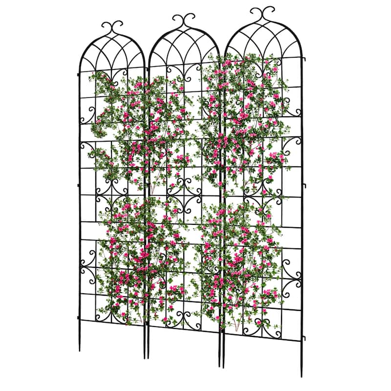 3Pcs Outdoor Metal Trellis Garden Fence for Supporting Climbing Plants Roses Vines Flowers Vegetables - Black