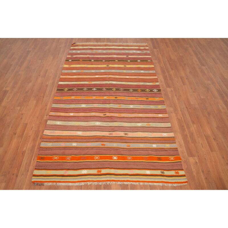 Hand Woven Oriental 100% Wool Carpet Southwestern Tribal Oranges & Rust Kilim Area Rug - 7' 11'' X 4' 6''