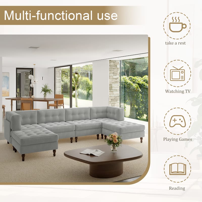 Oversized Modular Sectional Corduroy Fabric Tufted Sofa