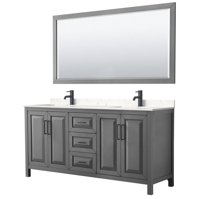 Wyndham Collection Daria 72" Free Standing Double Basin Vanity Set - Dark Gray / Carrara Cultured Marble Top / Matte