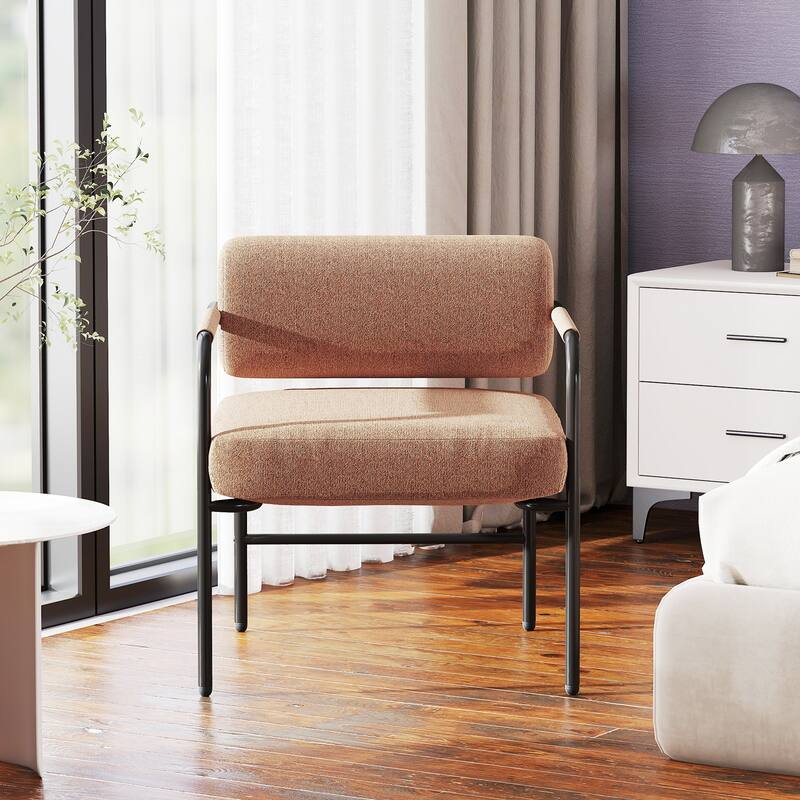 Brown Velvet Metal Accent Chair with Thick Cushion and Armrests - 27.5" x 25.5" x 29"