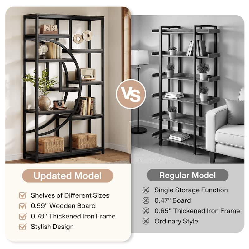 Bookshelf Industrial 5 Tier Etagere Bookcase, Freestanding Tall Bookshelves