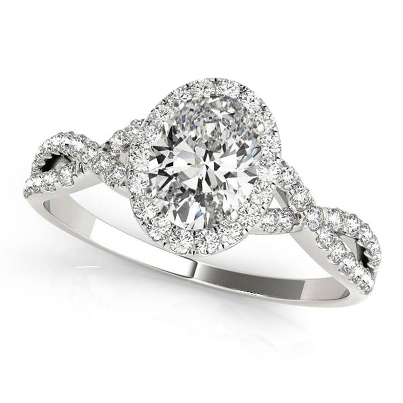 Auriya 14k Gold 1CT Oval Moissanite Halo Diamond Engagement Ring - White - 10.5