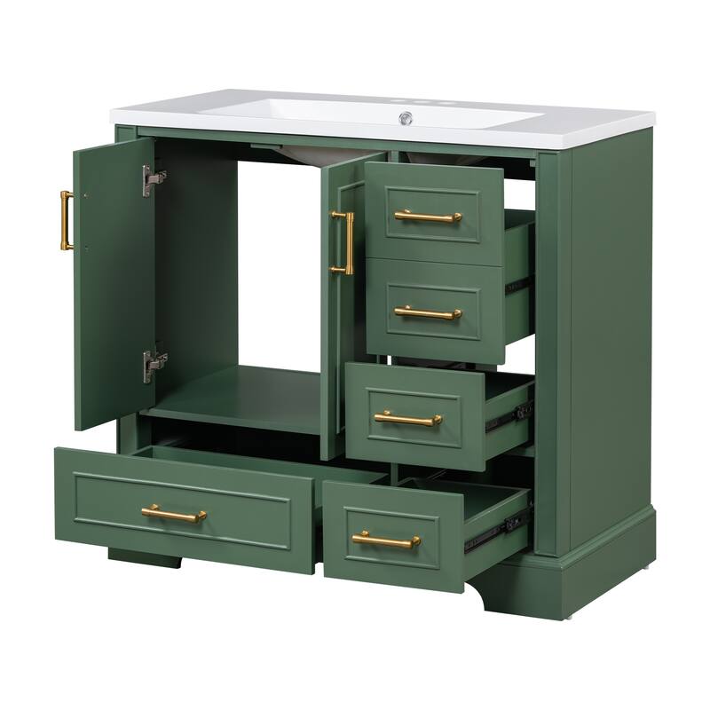 36 inch Solid Wood Traditional Bathroom Vanity with Ceramic Sink and Four Drawers