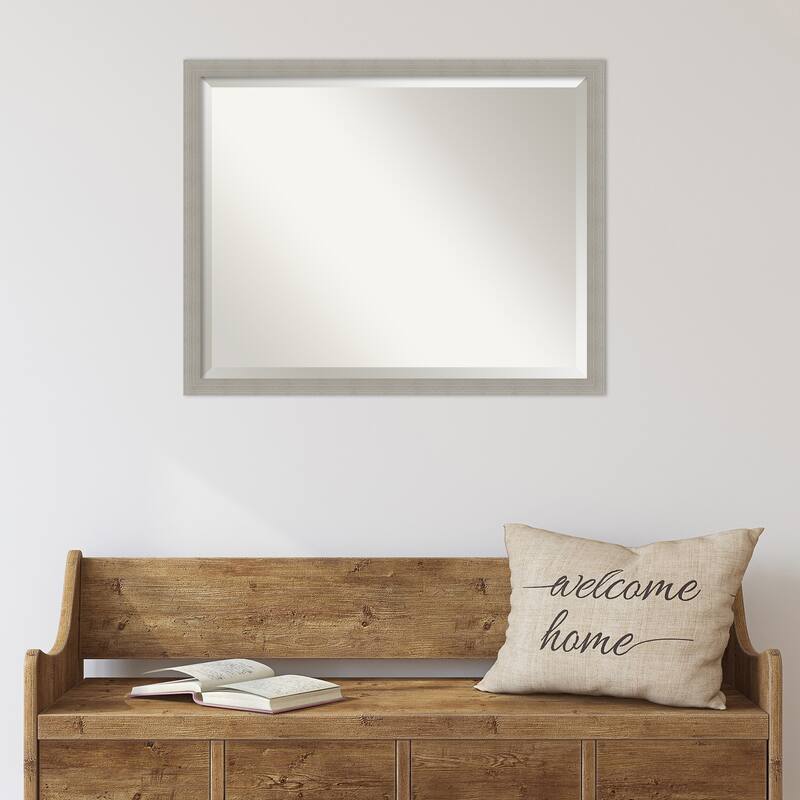Woodgrain Stripe Beveled Wood Framed Wall Mirror