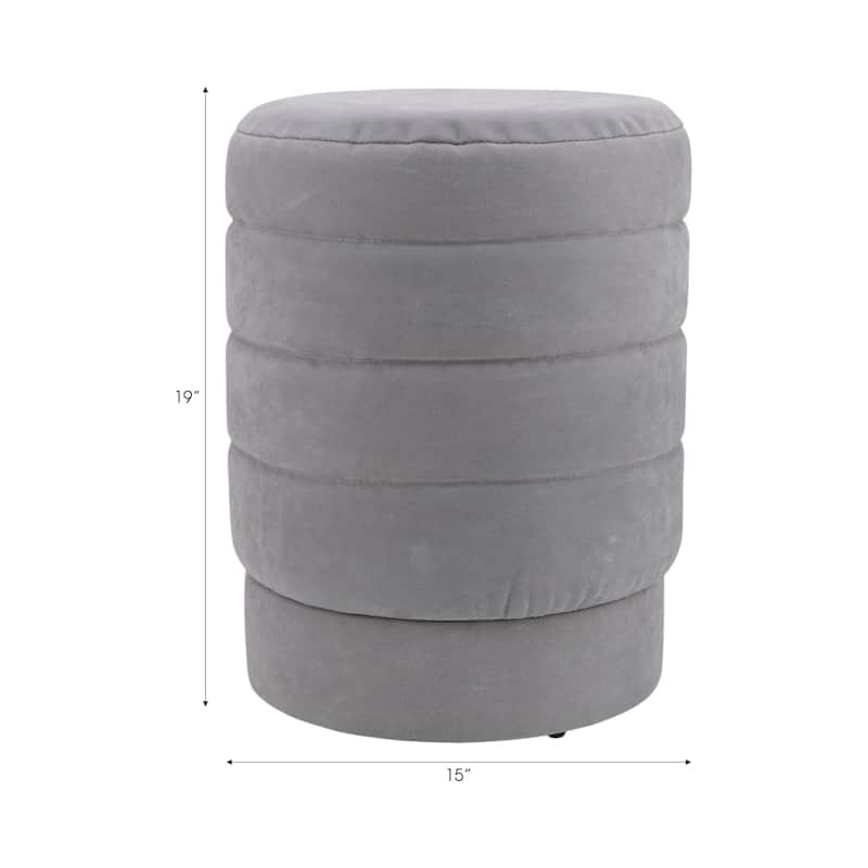 Suede Ottoman Round Compact Pouf Footstool Luxury Accent - 19" Grey