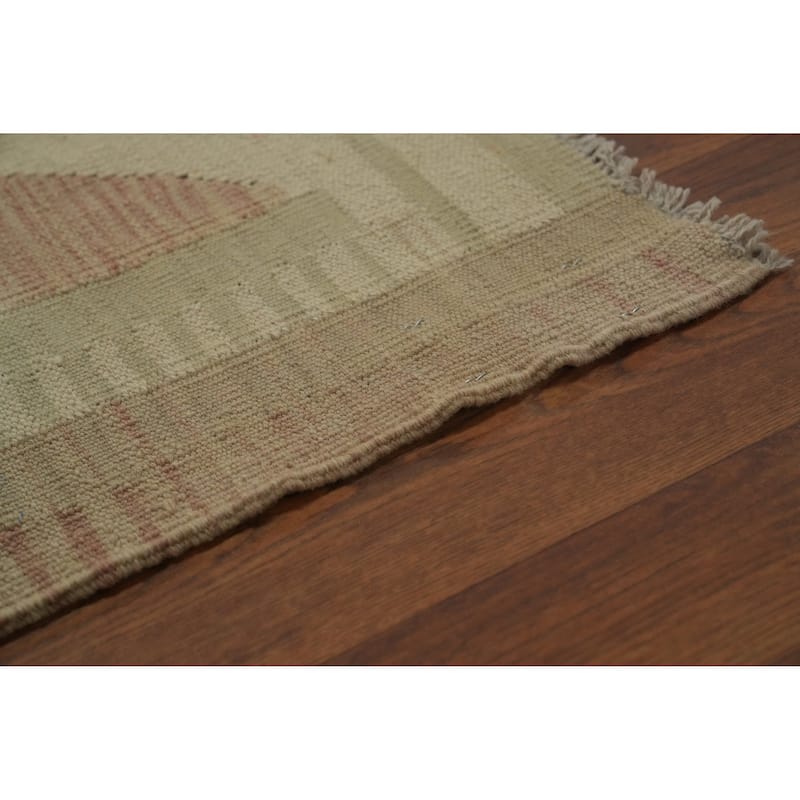 Hand Woven Oriental 100% Wool Carpet Southwestern Tribal Beige & Ivories Kilim Area Rug - 12' 8'' X 10' 2''