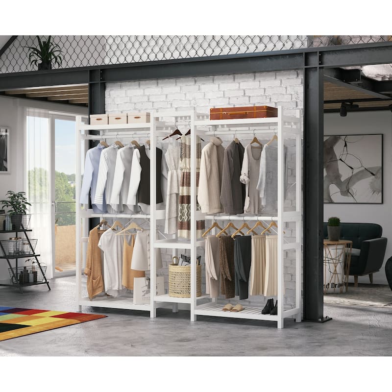 Bamboo Closet System Clothes Rack, Large Freestanding Garment Rack Clothing Rack for Hanging Clothes