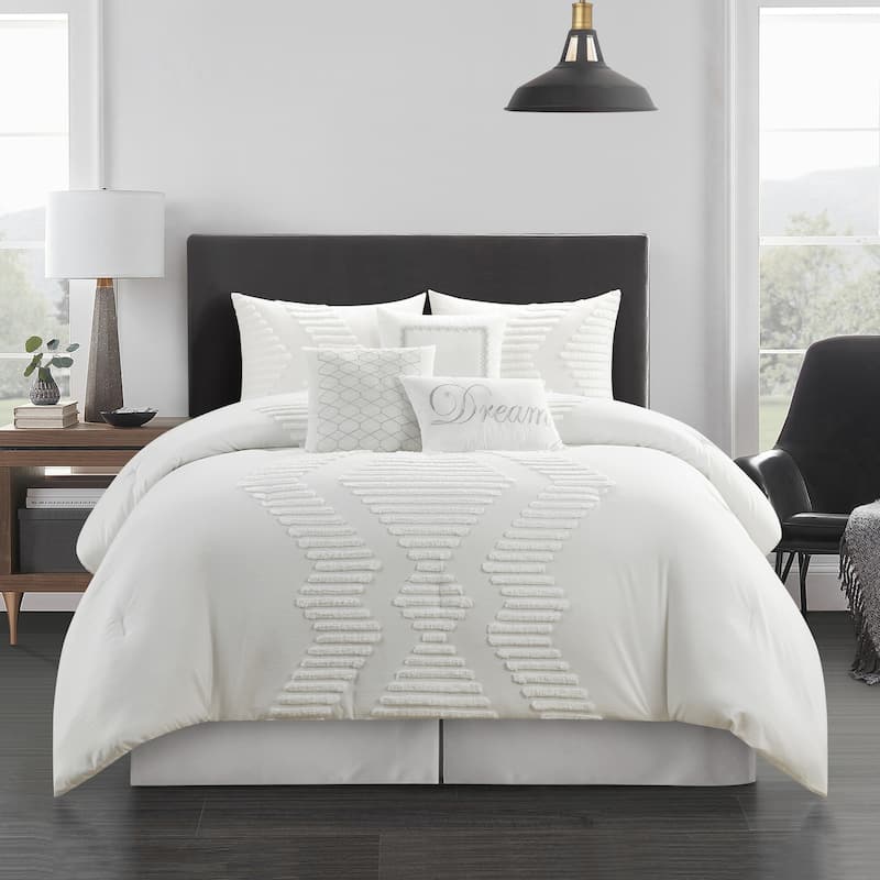 Nanshing Zena 7 Piece Tufted Comforter Set - White - Queen