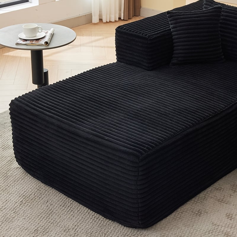 Floor Standing Modular Deep Seat Couch Corduroy L-shaped Sectional Sofa with Chaise Lounge, Pillows and Square Arms
