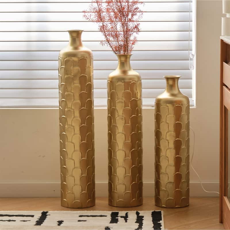 Decorated Floor Glazed Metal Vases (Set of 3)