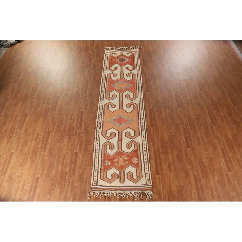 Turkish Anatolian Natural Dye Runner Rug Handmade Wool Carpet - 3'5"x 13'5"