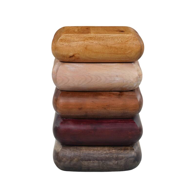 Zyra 18 Inch Side End Table, Sculptural Stacked Design, Mango and Acacia Wood Artisanship, Brown